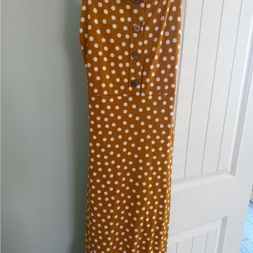 Polka Dot Sleeveless Midi Dress in Mustard
